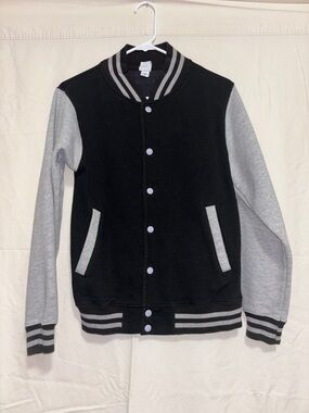 Black & Gray Women’s Varsity Jacket - Classic Raglan Style Size XS
